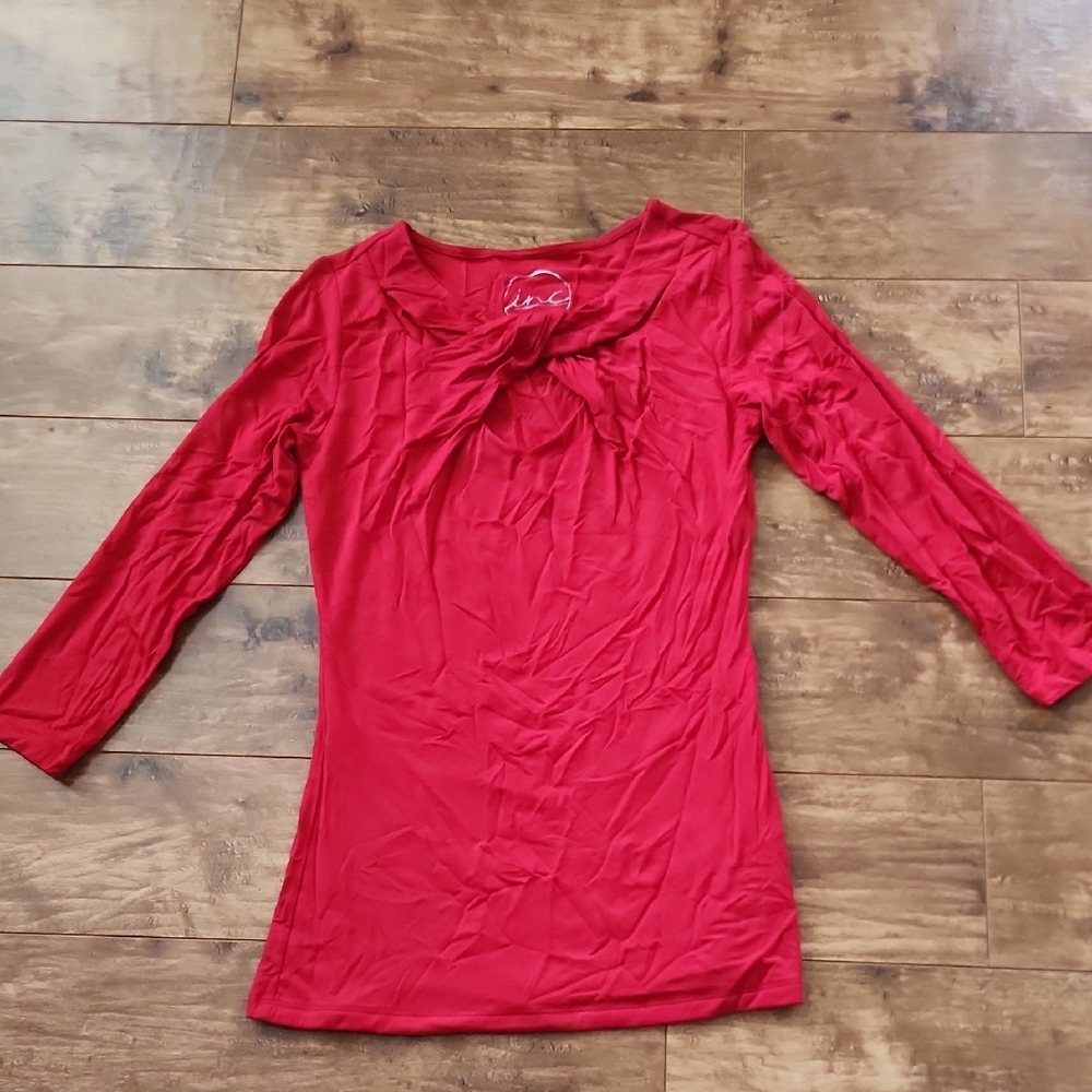 INC International Concepts Red Ruched Blouse